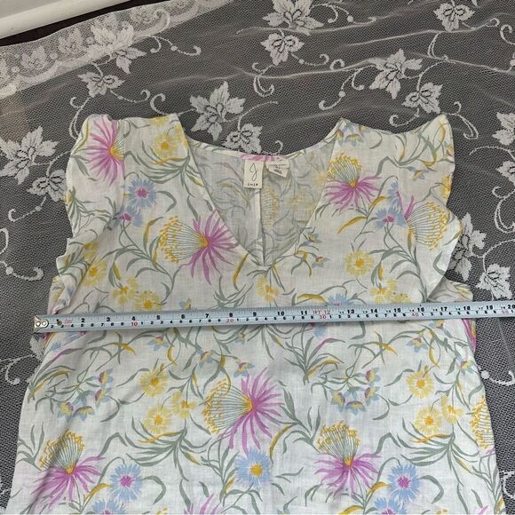 Joie Floral 100% Linen Ruffle Cap Sleeve V-Neck Dress Sz Small - Picture 7 of 9
